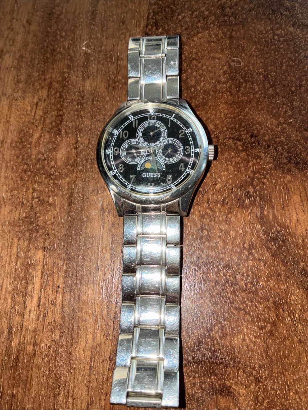 GUESS Silver Metal Bracelet Watch with Black Dial